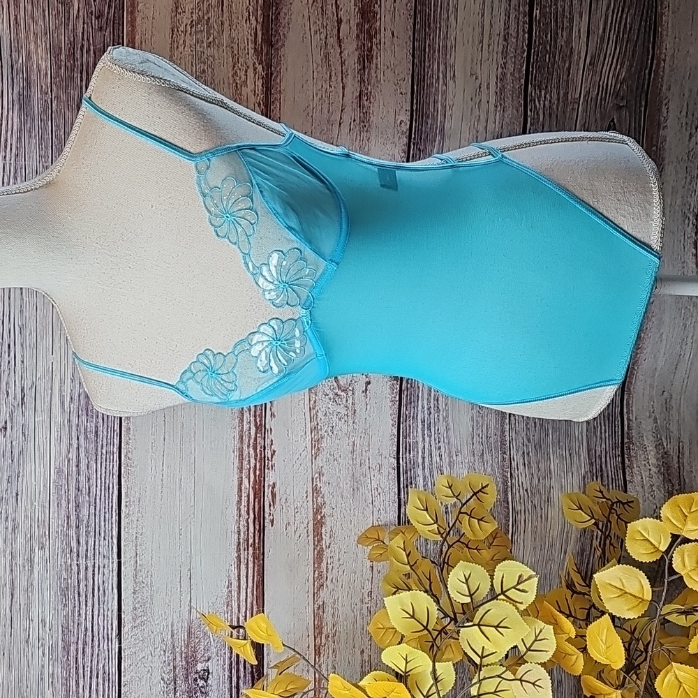 NEW FREDERICKS OF HOLLYWOOD TURQUOISE SHEER LINGERIE UNDERWIRE BODYSUIT